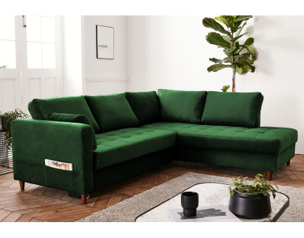 Canapé d'angle droit 5 places convertible en velours Anna