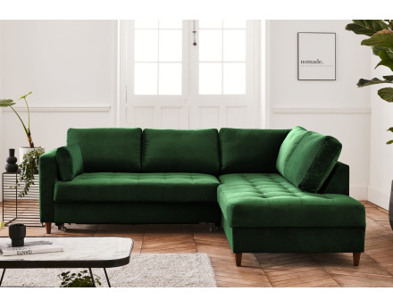 Canapé d'angle droit 5 places convertible en velours Anna