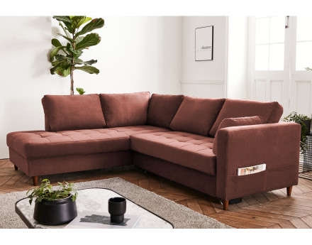 Canapé d'angle gauche 5 places convertible en velours Anna