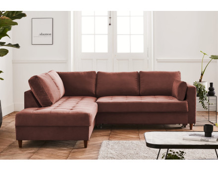 Canapé d'angle gauche 5 places convertible en velours Anna