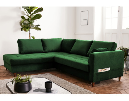 Canapé d'angle gauche 5 places convertible en velours Anna