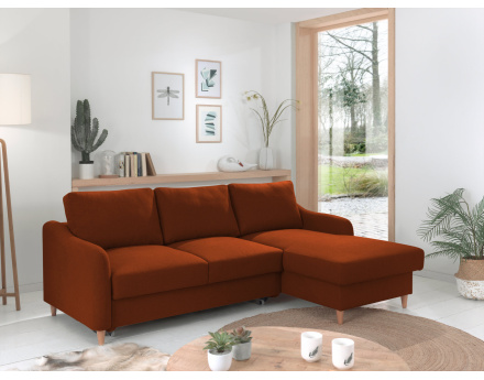 Canapé d'angle droit convertible avec coffre 4 places en tissu Will