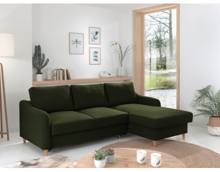 Canapé d'angle droit convertible avec coffre 4 places en tissu Will