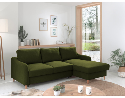 Canapé d'angle droit convertible avec coffre 4 places en tissu Will
