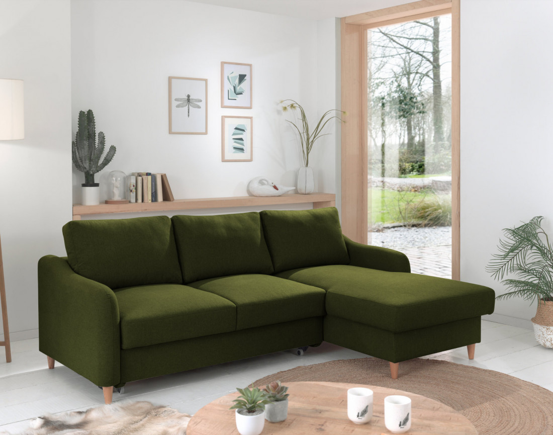 Canapé d'angle droit convertible avec coffre 4 places en tissu Will