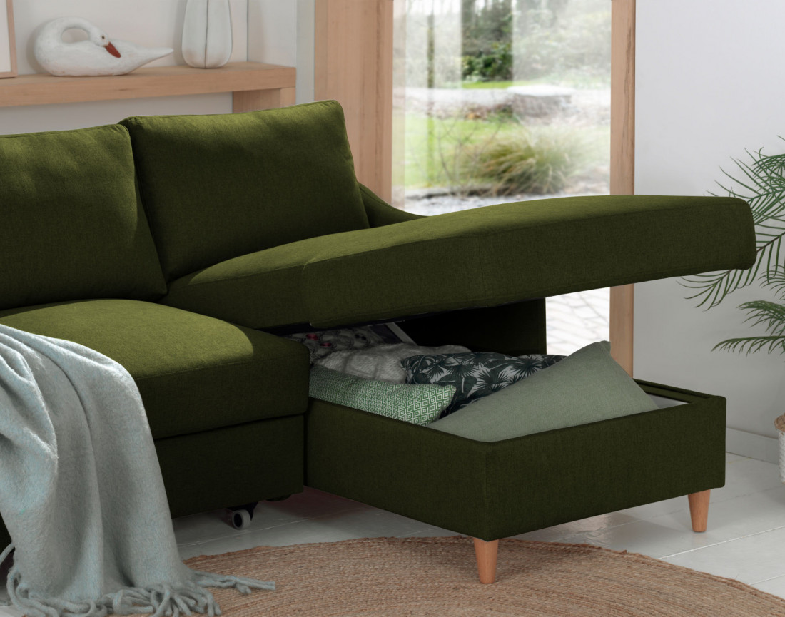 Canapé d'angle droit convertible avec coffre 4 places en tissu Will
