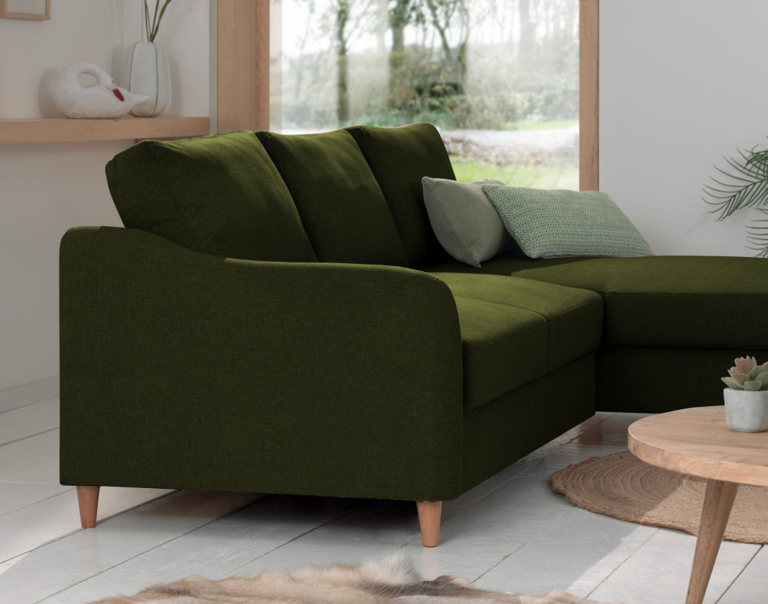 Canapé d'angle droit convertible avec coffre 4 places en tissu Will