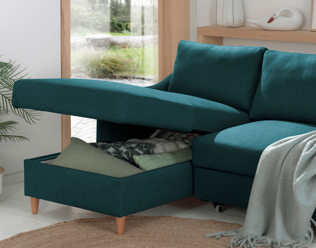 Canapé d'angle gauche convertible avec coffre 4 places en tissu Will