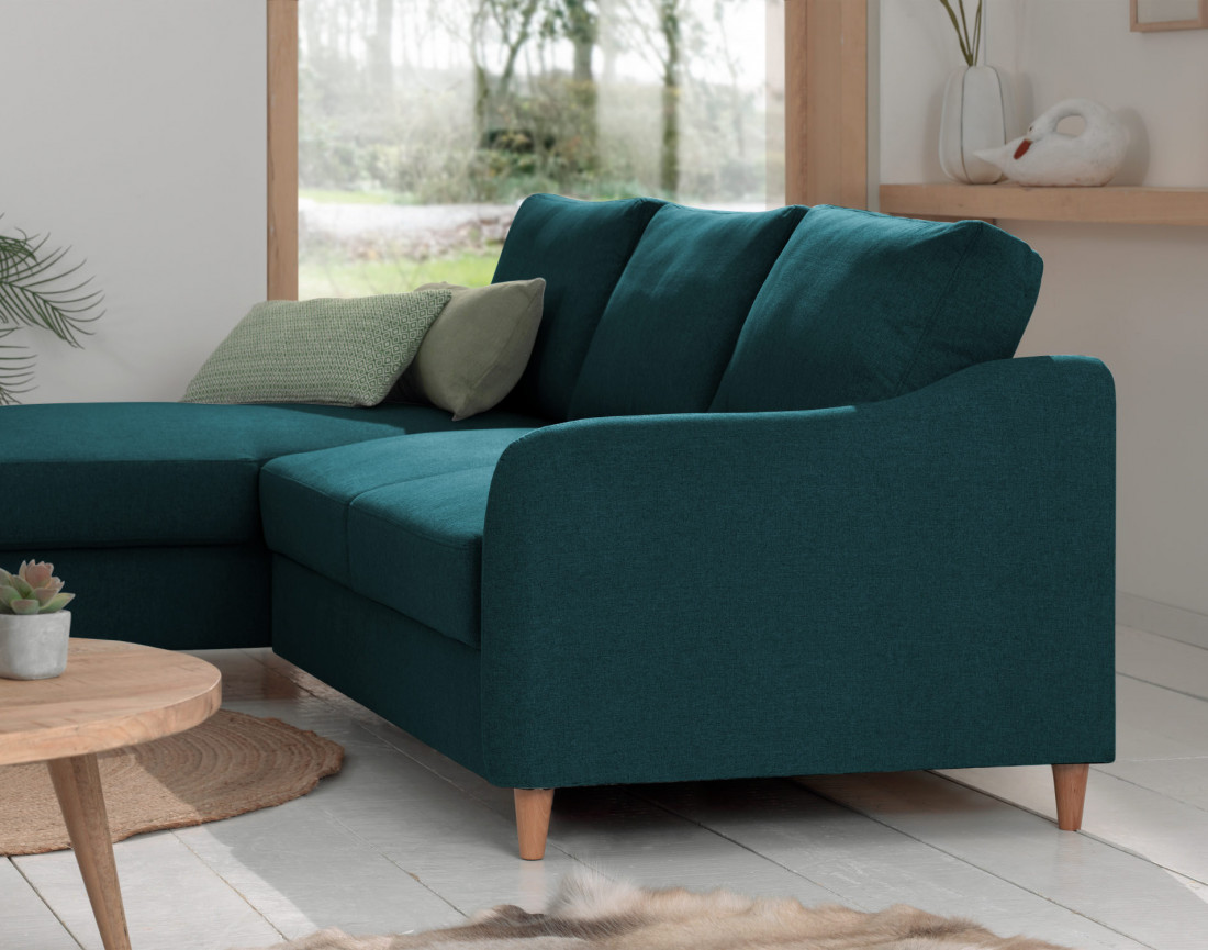Canapé d'angle gauche convertible avec coffre 4 places en tissu Will