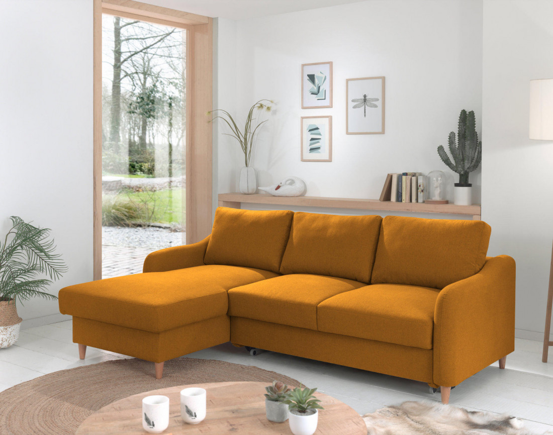 Canapé d'angle gauche convertible avec coffre 4 places en tissu Will