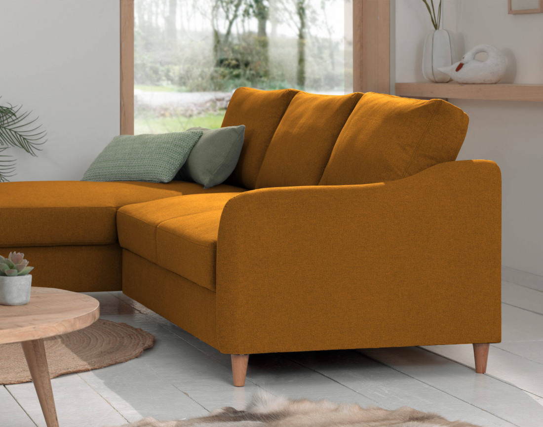Canapé d'angle gauche convertible avec coffre 4 places en tissu Will
