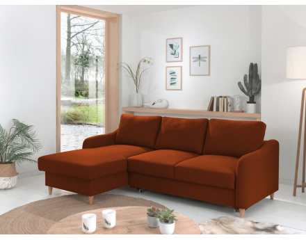 Canapé d'angle gauche convertible avec coffre 4 places en tissu Will