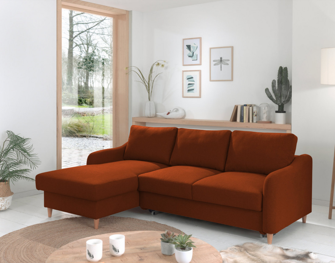 Canapé d'angle gauche convertible avec coffre 4 places en tissu Will