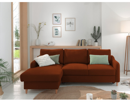 Canapé d'angle gauche convertible avec coffre 4 places en tissu Will