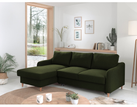 Canapé d'angle gauche convertible avec coffre 4 places en tissu Will
