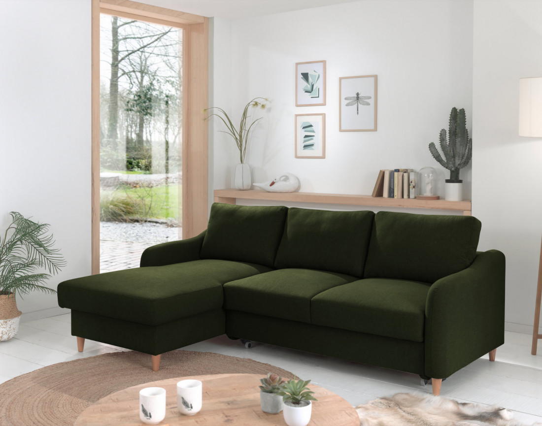 Canapé d'angle gauche convertible avec coffre 4 places en tissu Will