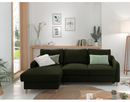 Canapé d'angle gauche convertible avec coffre 4 places en tissu Will