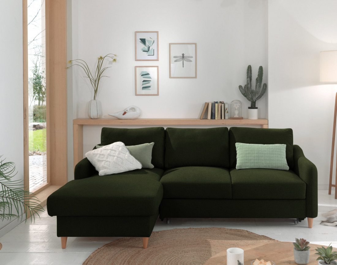 Canapé d'angle gauche convertible avec coffre 4 places en tissu Will