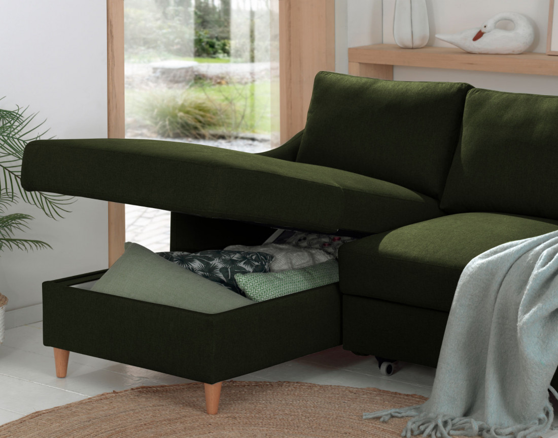 Canapé d'angle gauche convertible avec coffre 4 places en tissu Will
