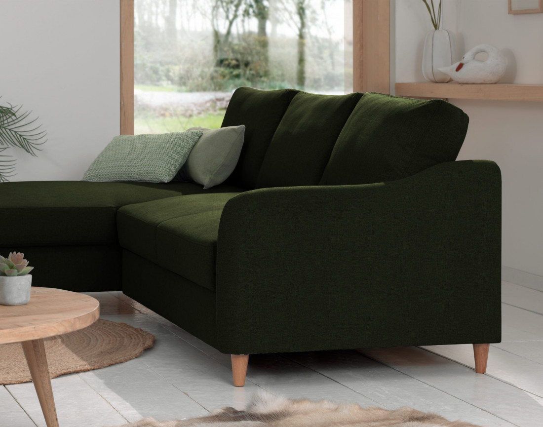 Canapé d'angle gauche convertible avec coffre 4 places en tissu Will
