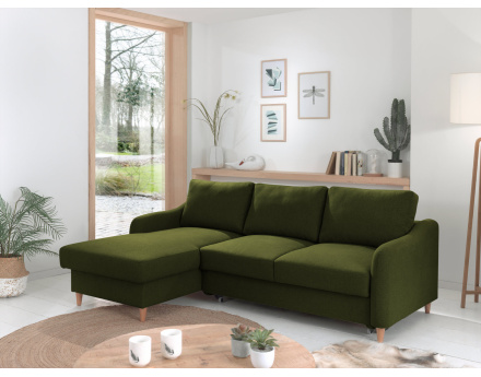 Canapé d'angle gauche convertible avec coffre 4 places en tissu Will