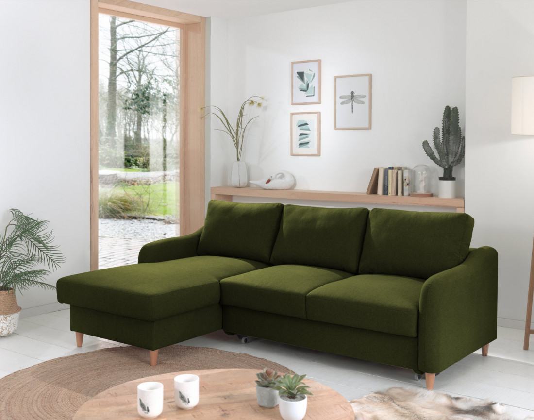 Canapé d'angle gauche convertible avec coffre 4 places en tissu Will