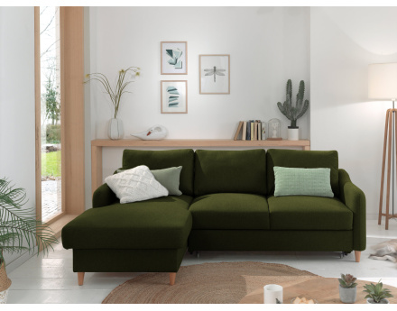 Canapé d'angle gauche convertible avec coffre 4 places en tissu Will