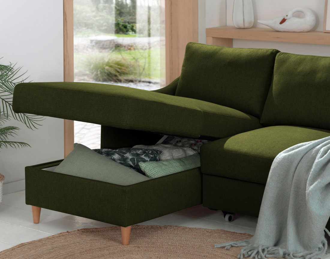Canapé d'angle gauche convertible avec coffre 4 places en tissu Will