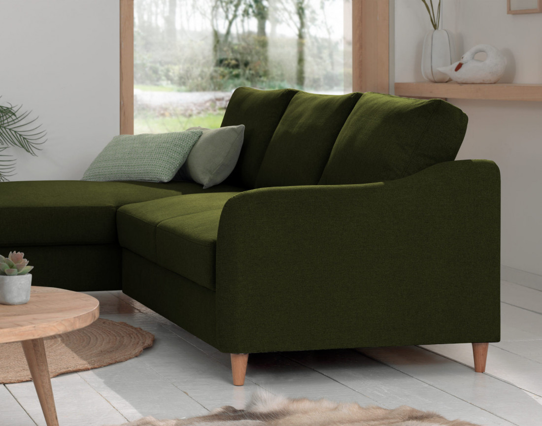 Canapé d'angle gauche convertible avec coffre 4 places en tissu Will