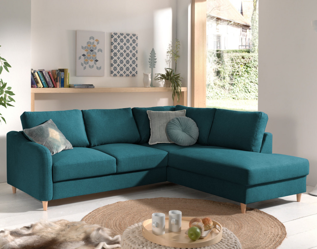 Canapé d'angle droit convertible 5 places en tissu Will