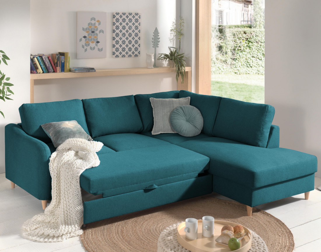 Canapé d'angle droit convertible 5 places en tissu Will