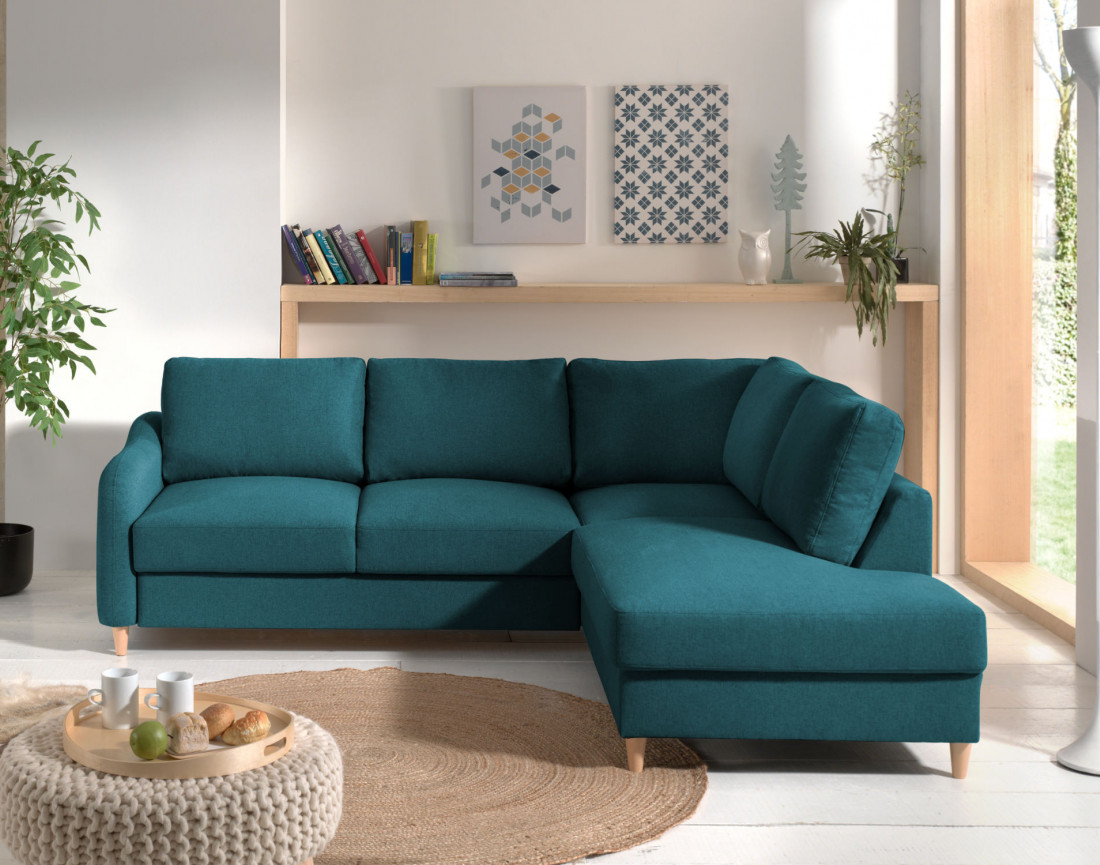 Canapé d'angle droit convertible 5 places en tissu Will