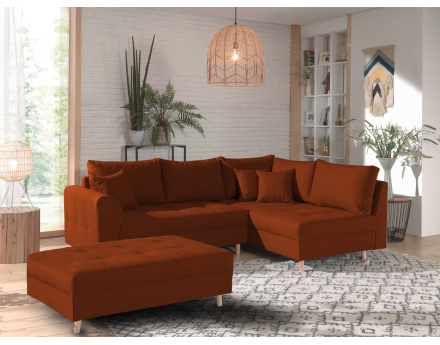 Canapé d'angle 4 places avec pouf d'appoint style scandinave Rune