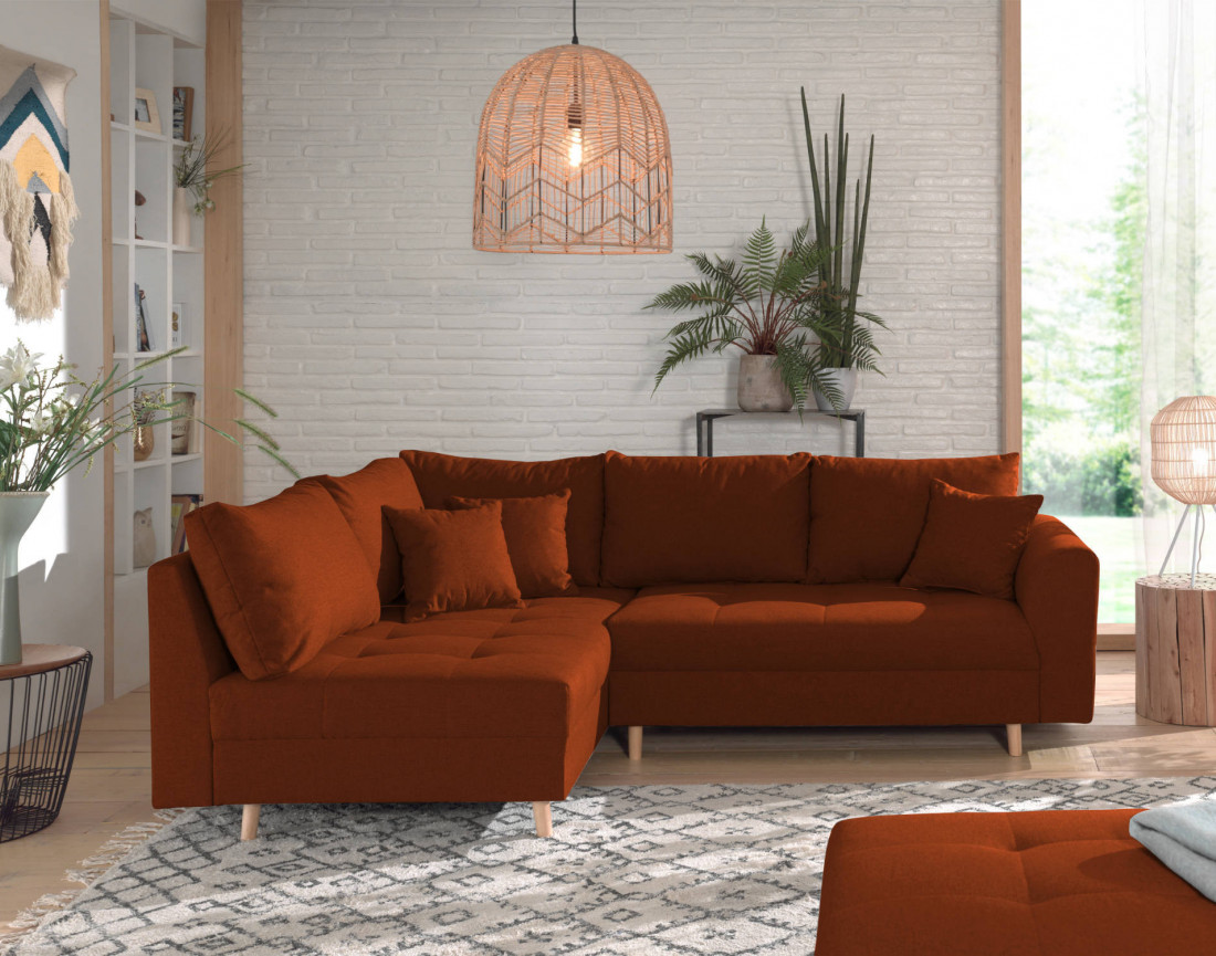 Canapé d'angle gauche Rune 4 places avec pouf style scandinave