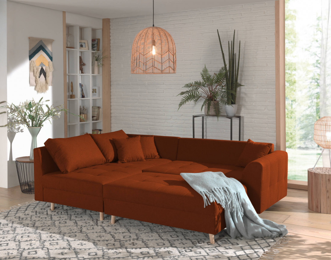 Canapé d'angle gauche Rune 4 places avec pouf style scandinave