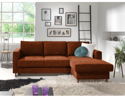 Canapé d'angle droit convertible avec coffre 4 places en velours côtelé Jake