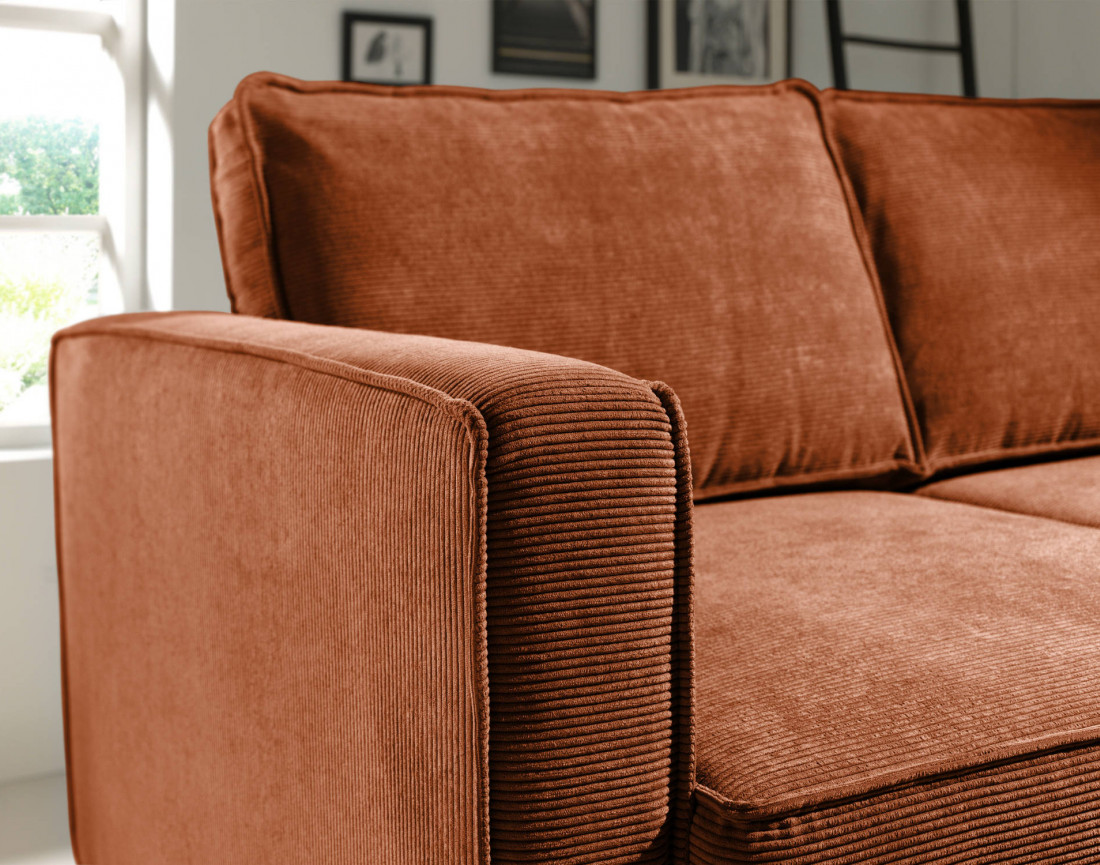 Canapé d'angle droit convertible avec coffre 4 places en velours côtelé Jake