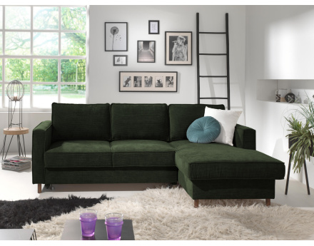 Canapé d'angle droit convertible avec coffre 4 places en velours côtelé Jake