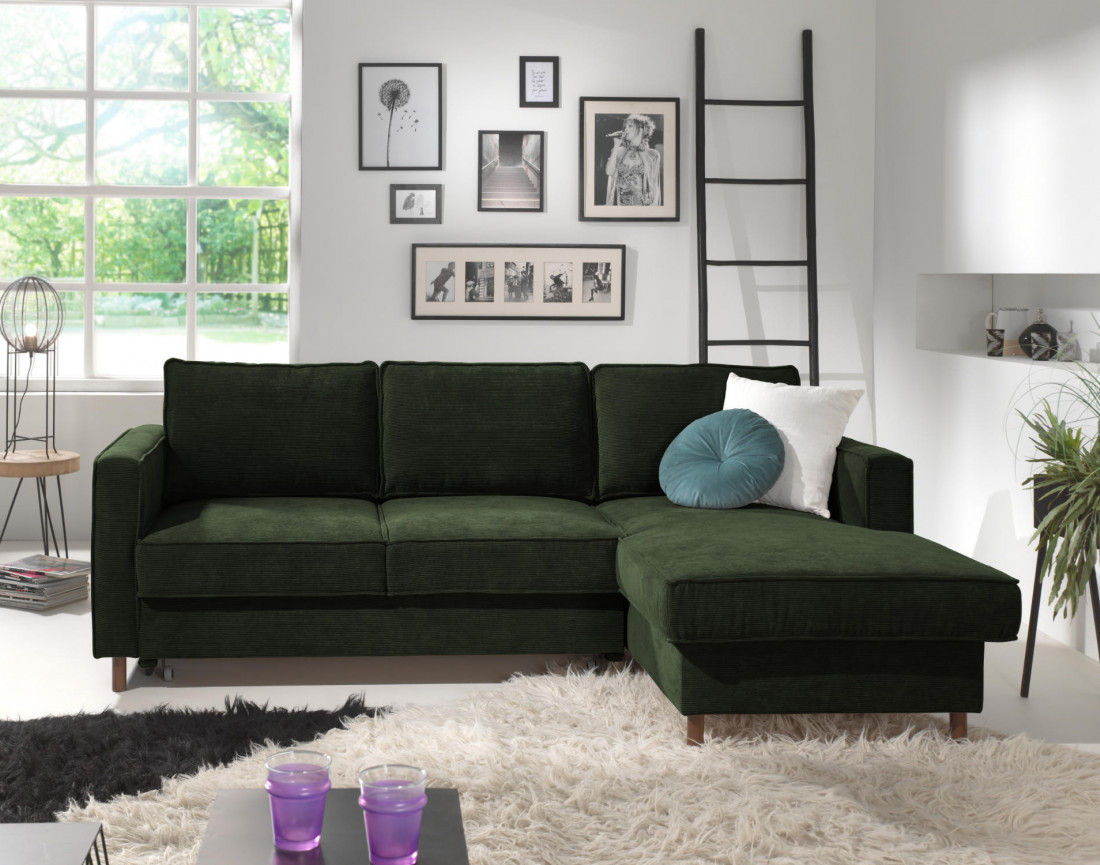 Canapé d'angle droit convertible avec coffre 4 places en velours côtelé Jake