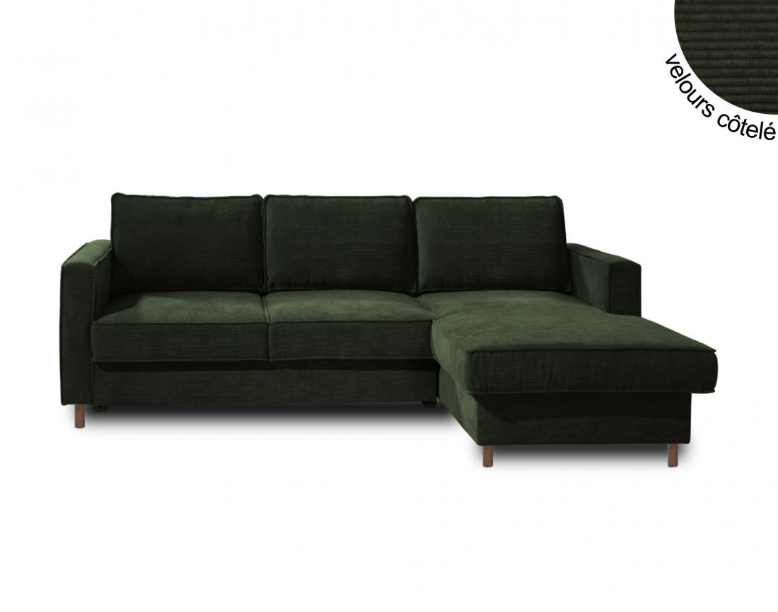 Canapé d'angle droit convertible avec coffre 4 places en velours côtelé Jake