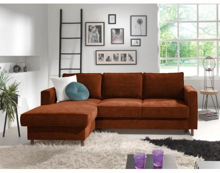 Canapé d'angle gauche convertible avec coffre 4 places en velours côtelé Jake