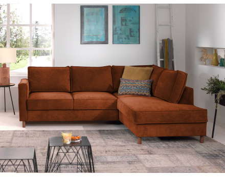 Canapé d'angle droit convertible 5 places en velours côtelé Jake