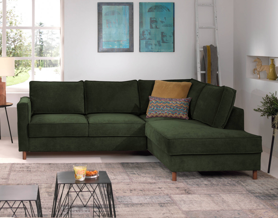 Canapé d'angle droit convertible 5 places en velours côtelé Jake