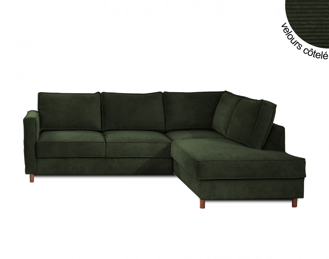 Canapé d'angle droit convertible 5 places en velours côtelé Jake