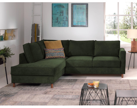 Canapé d'angle gauche convertible 5 places en velours côtelé Jake