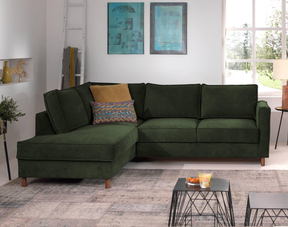 Canapé d'angle gauche convertible 5 places en velours côtelé Jake