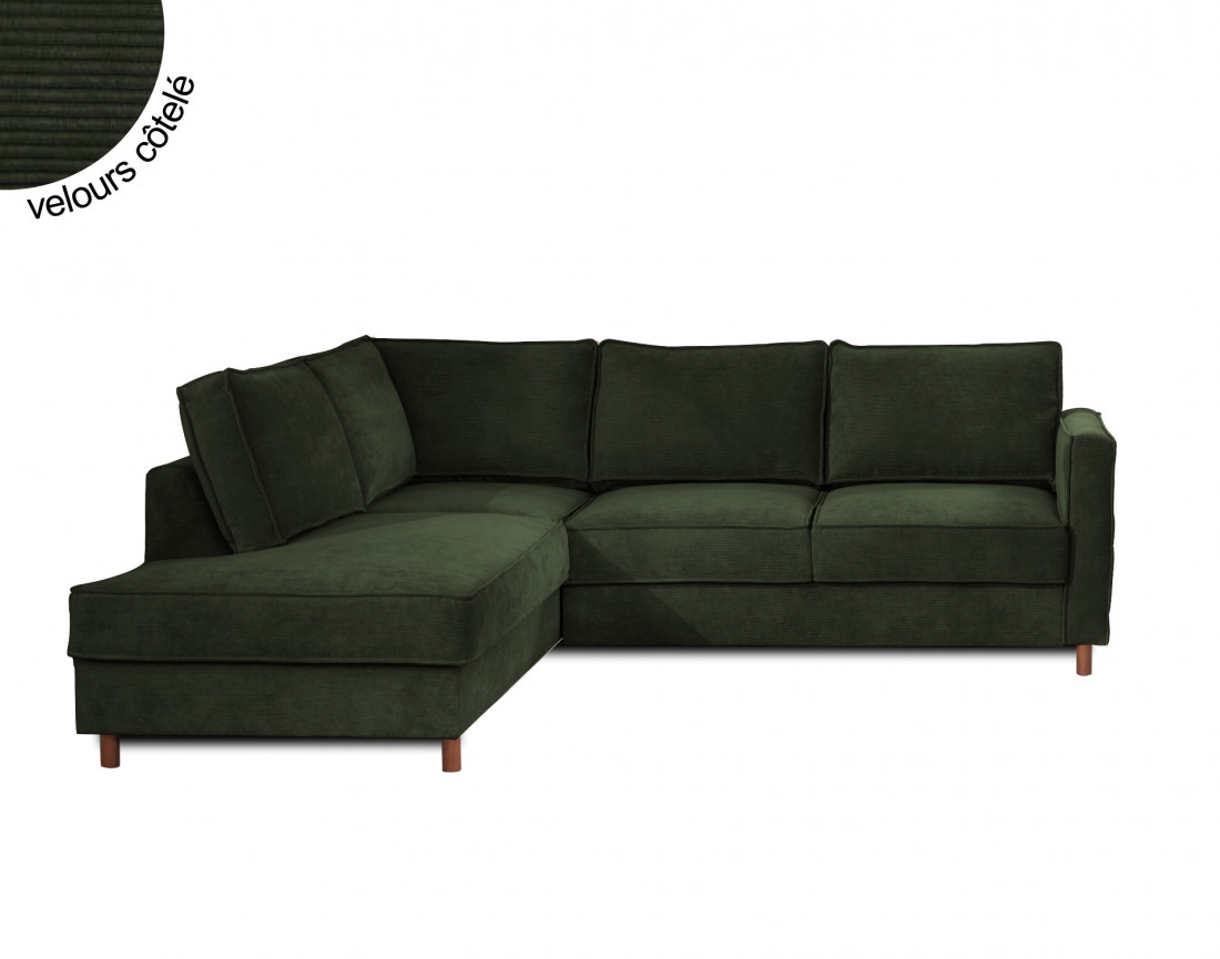 Canapé d'angle gauche convertible 5 places en velours côtelé Jake