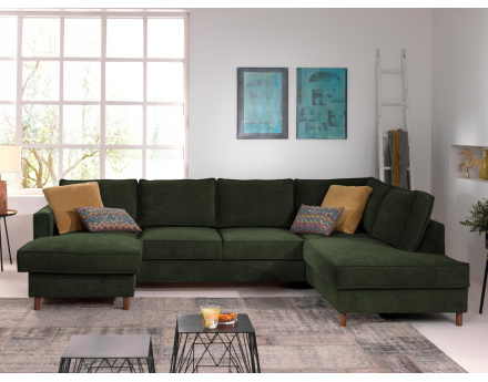 Canapé panoramique d'angle droit convertible avec coffre 7 places en velours côtelé Jake