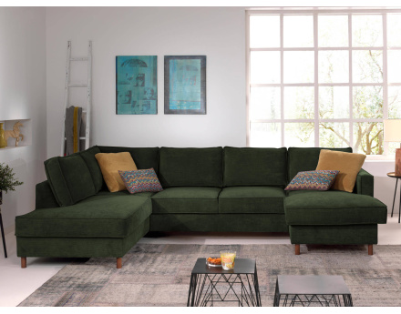 Canapé panoramique d'angle gauche convertible avec coffre 7 places en velours côtelé Jake