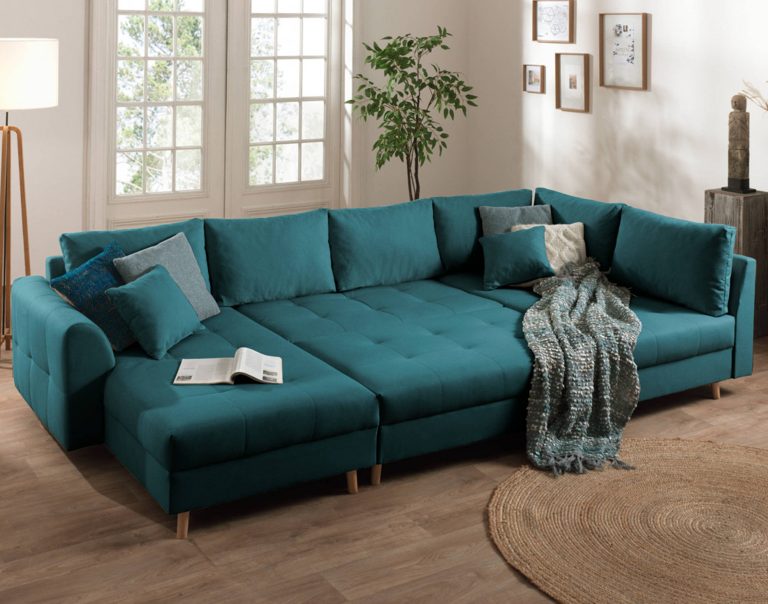 Canapé panoramique Rune 7 places style scandinave angle droit